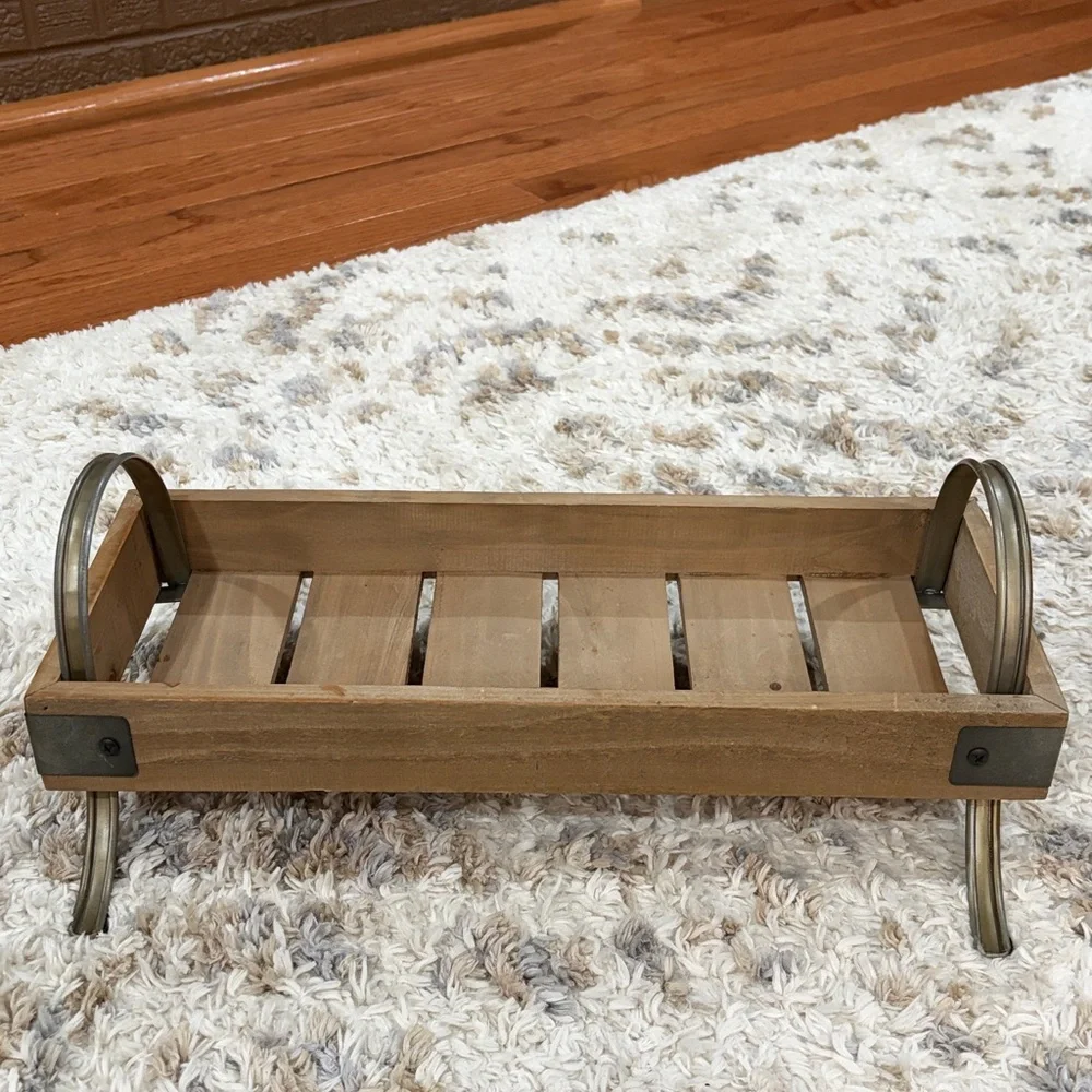 Rustic Wooden Bath Caddy with Metal Accents